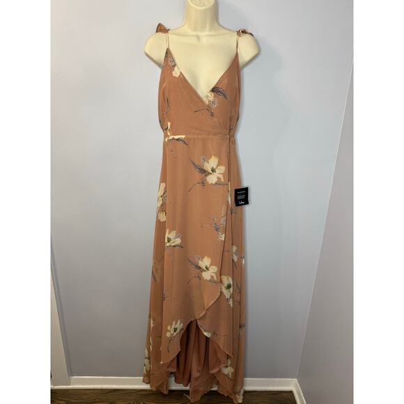 Lulu's All Mine Rusty Rose Floral Print High-Low Wrap Maxi Dress Wedding Guest L - Picture 2 of 14